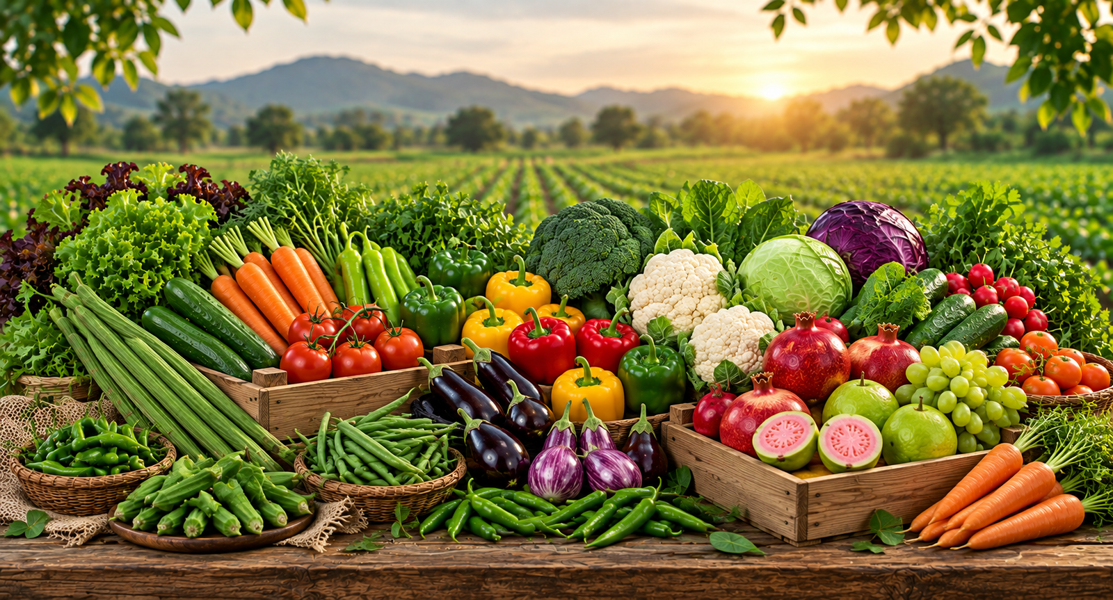 Fresh fruits and vegetables sourced from India for export